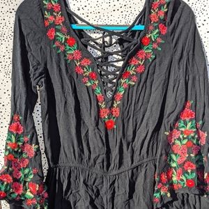 AE Floral Embroidered Romper M